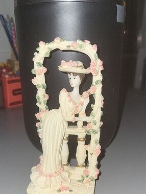 Victorian Lady Figurine with Pink Roses Floral Arch Collector's Piece VINTAGE